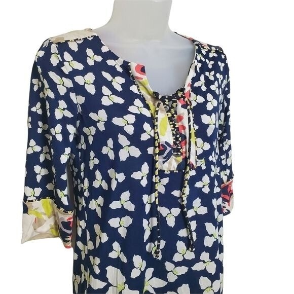 Diane von Furstenberg Women Floral 100% Silk Tunic Shift Dress SZ 2 Navy White - Picture 8 of 10